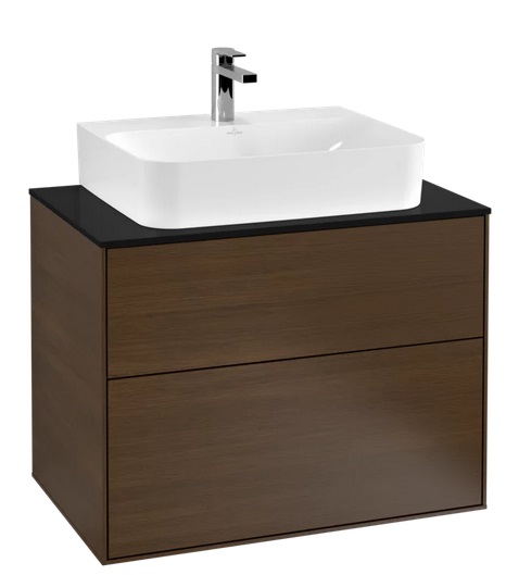 Тумба под раковину Villeroy & Boch Finion 80х50,1 см с подсветкой ДСП шпон грецкого ореха/стекло черное матовое G09200GN