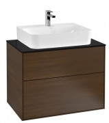 Тумба под раковину Villeroy & Boch Finion 80х50,1 см с подсветкой ДСП шпон грецкого ореха/стекло черное матовое G09200GN