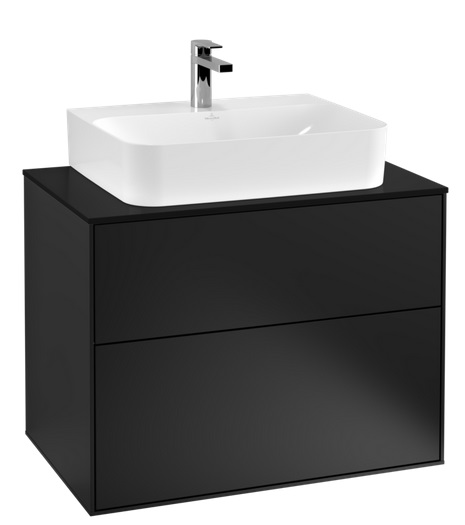 Тумба під раковину Villeroy & Boch Finion 80х50,1 см із підсвічуванням МДФ чорний матовий лак/скло чорне матове G09200PD