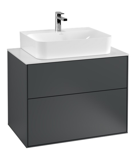 Тумба под раковину Villeroy & Boch Finion 80х50,1 см с подсветкой МДФ темно-синий матовый лак/стекло белое матовое G09100HG