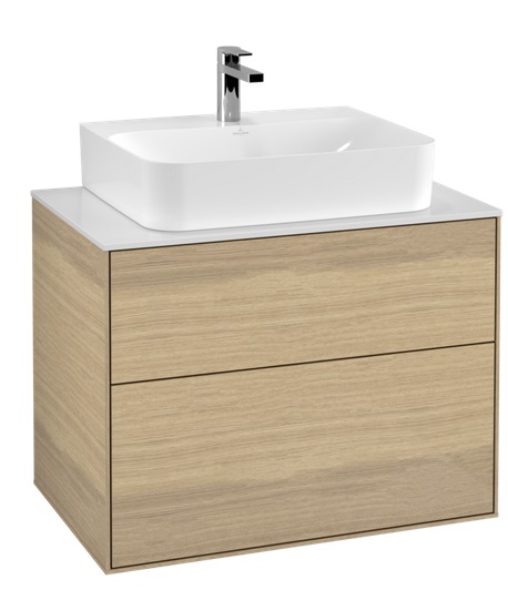 Тумба под раковину Villeroy & Boch Finion 80х50,1 см с подсветкой ДСП шпон дуба/стекло белое матовое G09100PC