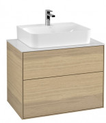 Тумба под раковину Villeroy & Boch Finion 80х50,1 см с подсветкой ДСП шпон дуба/стекло белое матовое G09100PC