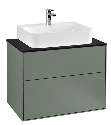 Тумба під раковину Villeroy & Boch Finion 80х50,1 см з підсвічуванням МДФ оливковий матовий лак/скло чорне матове G09200GM