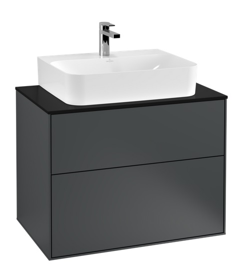 Тумба под раковину Villeroy & Boch Finion 80х50,1 см с подсветкой МДФ темно-синий матовый лак/стекло черное матовое G09200HG