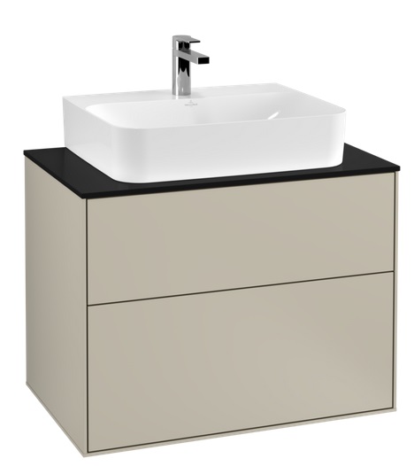 Тумба под раковину Villeroy & Boch Finion 80х50,1 см с подсветкой МДФ песок матовый лак/стекло черное матовое G09200HH