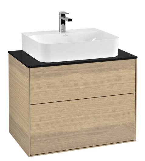 Тумба під раковину Villeroy & Boch Finion 80х50,1 см з підсвічуванням ДСП шпон дуба/скло чорне матове G09200PC