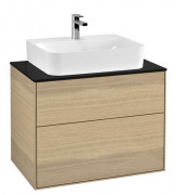 Тумба под раковину Villeroy & Boch Finion 80х50,1 см с подсветкой ДСП шпон дуба/стекло черное матовое G09200PC