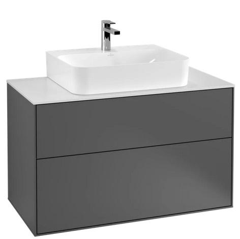 Тумба під раковину Villeroy & Boch Finion 100х50,1 см МДФ антрацит матовий лак/скло біле матове F10100GK
