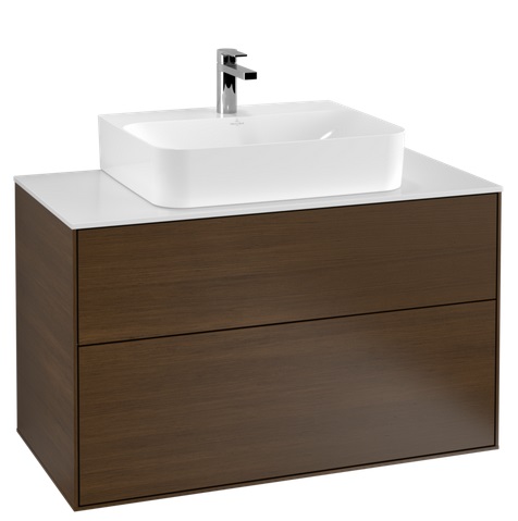 Тумба під раковину Villeroy & Boch Finion 100х50,1 см ДСП шпон волоського горіха/скло біле матове F10100GN