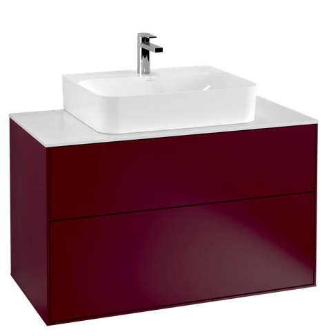 Тумба под раковину Villeroy & Boch Finion 100х50,1 см МДФ пион матовый лак/стекло белое матовое F10100HB