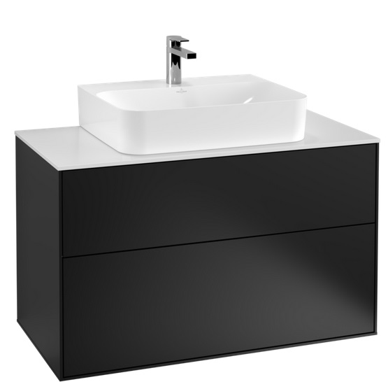 Тумба під раковину Villeroy & Boch Finion 100х50,1 см МДФ чорний матовий лак/скло біле матове F10100PD