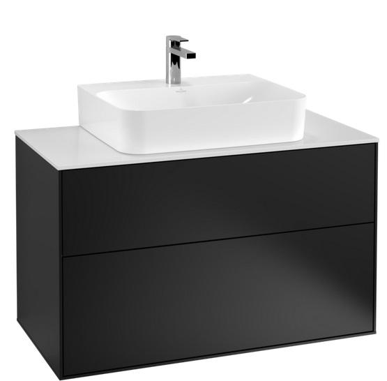 Тумба під раковину Villeroy & Boch Finion 100х50,1 см МДФ чорний матовий лак/скло біле матове F10100PD