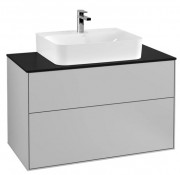 Тумба под раковину Villeroy & Boch Finion 100х50,1 см МДФ светло-серый матовый лак/стекло черное матовое F10200GJ