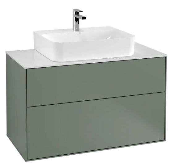 Тумба під раковину Villeroy & Boch Finion 100х50,1 см МДФ оливковий матовий лак/скло біле матове F10100GM