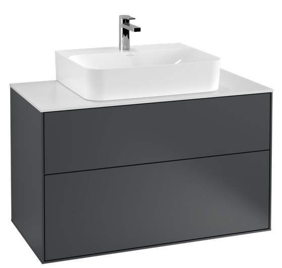 Тумба під раковину Villeroy & Boch Finion 100х50,1 см МДФ темно-синій матовий лак/скло біле матове F10100HG