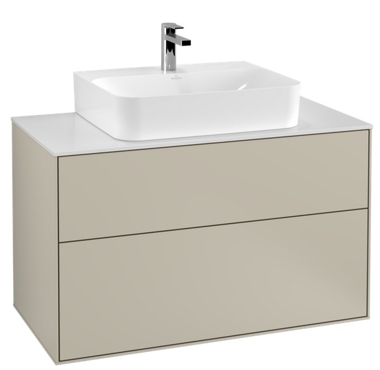 Тумба под раковину Villeroy & Boch Finion 100х50,1 см МДФ песок матовый лак/стекло белое матовое F10100HH