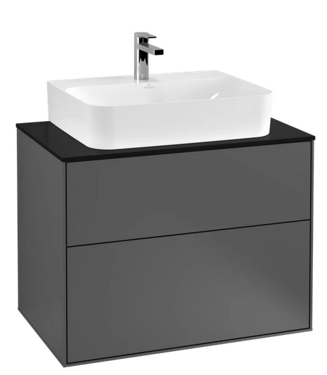 Тумба под раковину Villeroy & Boch Finion 80х50,1 см с подсветкой МДФ антрацит матовый лак/стекло черное матовое G09200GK