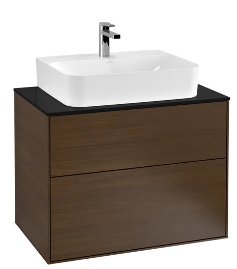 Тумба под раковину Villeroy & Boch Finion 80х50,1 см с подсветкой ДСП шпон грецкого ореха/стекло черное матовое G09200GN