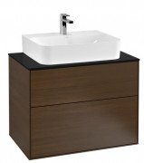 Тумба под раковину Villeroy & Boch Finion 80х50,1 см с подсветкой ДСП шпон грецкого ореха/стекло черное матовое G09200GN