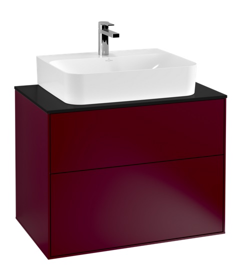 Тумба під раковину Villeroy & Boch Finion 80х50,1 см з підсвічуванням МДФ півонія матовий лак/скло чорне матове G09200HB