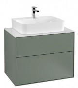 Тумба під раковину Villeroy & Boch Finion 80х50,1 см з підсвічуванням МДФ оливковий матовий лак/скло біле матове G09100GM