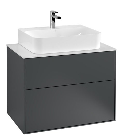 Тумба под раковину Villeroy & Boch Finion 80х50,1 см с подсветкой МДФ темно-синий матовый лак/стекло белое матовое G09100HG