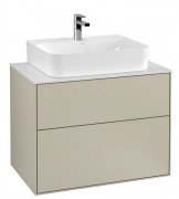 Тумба под раковину Villeroy & Boch Finion 80х50,1 см с подсветкой МДФ песок матовый лак/стекло белое матовое G09100HH