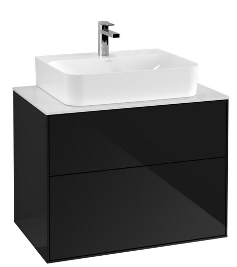 Тумба под раковину Villeroy & Boch Finion 80х50,1 см с подсветкой МДФ глянцевый черный лак/стекло белое матовое G09100PH