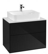 Тумба під раковину Villeroy & Boch Finion 80х50,1 см із підсвічуванням МДФ глянсовий чорний лак/скло біле матове G09100PH