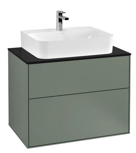 Тумба під раковину Villeroy & Boch Finion 80х50,1 см з підсвічуванням МДФ оливковий матовий лак/скло чорне матове G09200GM