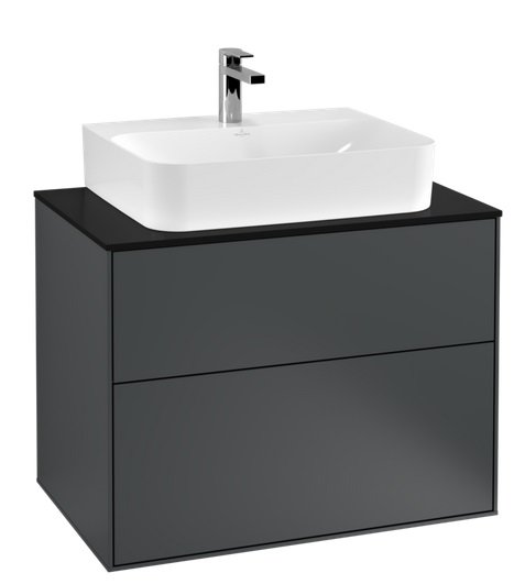 Тумба под раковину Villeroy & Boch Finion 80х50,1 см с подсветкой МДФ темно-синий матовый лак/стекло черное матовое G09200HG