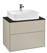 Тумба под раковину Villeroy & Boch Finion 80х50,1 см с подсветкой МДФ песок матовый лак/стекло черное матовое G09200HH