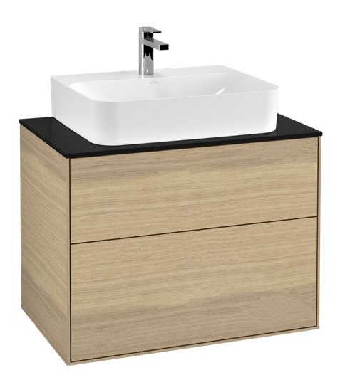 Тумба под раковину Villeroy & Boch Finion 80х50,1 см с подсветкой ДСП шпон дуба/стекло черное матовое G09200PC