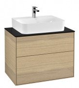 Тумба под раковину Villeroy & Boch Finion 80х50,1 см с подсветкой ДСП шпон дуба/стекло черное матовое G09200PC