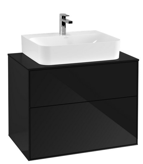 Тумба під раковину Villeroy & Boch Finion 80х50,1 см з підсвічуванням глянцевий МДФ чорний лак/скло чорне матове G09200PH