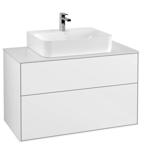 Тумба под раковину Villeroy & Boch Finion 100х50,1 см МДФ глянцевый белый лак/стекло белое матовое F10100GF