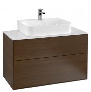 Тумба під раковину Villeroy & Boch Finion 100х50,1 см ДСП шпон волоського горіха/скло біле матове F10100GN