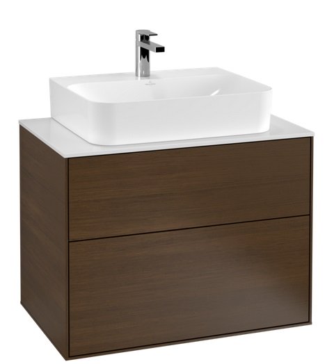 Тумба под раковину Villeroy & Boch Finion 80х50,1 см с подсветкой ДСП шпон грецкого ореха/стекло белое матовое G09100GN