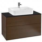 Тумба під раковину Villeroy & Boch Finion 100х50,1 см ДСП шпон волоського горіха/скло чорне матове F10200GN