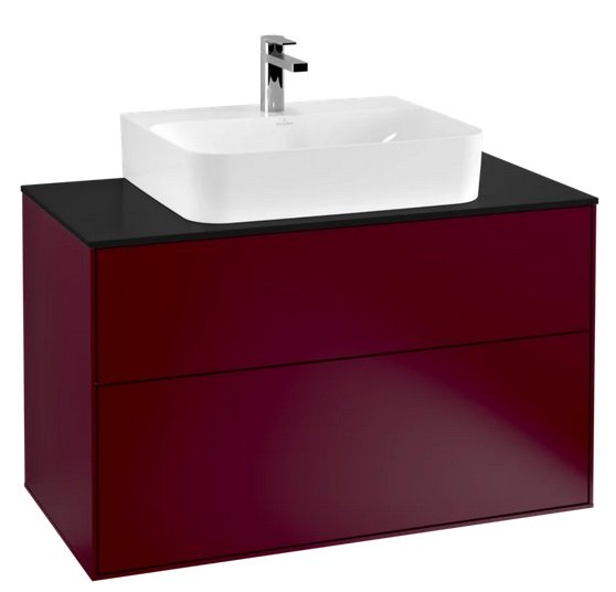 Тумба під раковину Villeroy & Boch Finion 100х50,1 см МДФ півонія матовий лак/скло чорне матове F10200HB