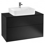 Тумба під раковину Villeroy & Boch Finion 100х50,1 см МДФ чорний матовий лак/скло чорне матове F10200PD