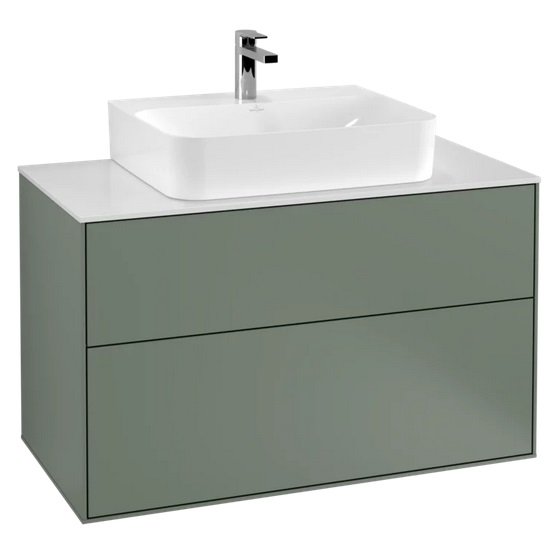 Тумба под раковину Villeroy & Boch Finion 100х50,1 см МДФ оливковый матовый лак/стекло белое матовое F10100GM
