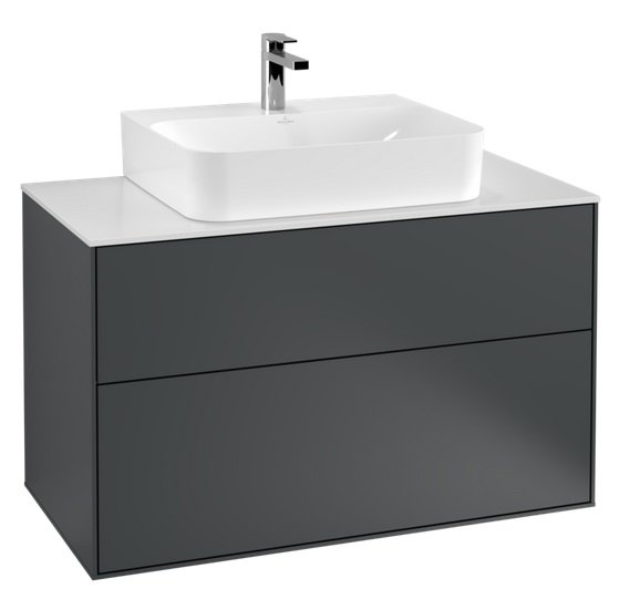 Тумба под раковину Villeroy & Boch Finion 100х50,1 см МДФ темно-синий матовый лак/стекло белое матовое F10100HG