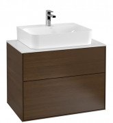 Тумба под раковину Villeroy & Boch Finion 80х50,1 см с подсветкой ДСП шпон грецкого ореха/стекло белое матовое G09100GN