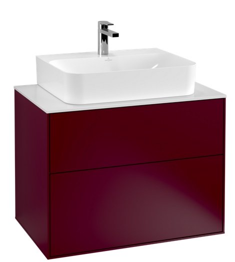 Тумба под раковину Villeroy & Boch Finion 80х50,1 см с подсветкой МДФ пион матовый лак/стекло белое матовое G09100HB