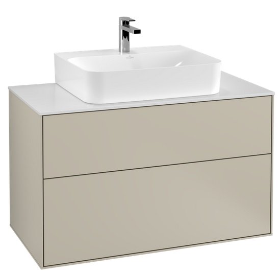 Тумба під раковину Villeroy & Boch Finion 100х50,1 см МДФ пісок матовий лак/скло біле матове F10100HH