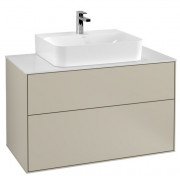 Тумба під раковину Villeroy & Boch Finion 100х50,1 см МДФ пісок матовий лак/скло біле матове F10100HH