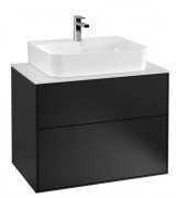 Тумба під раковину Villeroy & Boch Finion 80х50,1 см із підсвічуванням МДФ чорний матовий лак/скло біле матове G09100PD