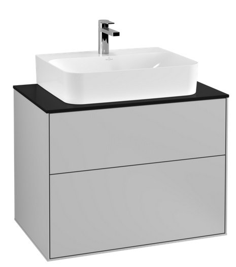 Тумба під раковину Villeroy & Boch Finion 80х50,1 см із підсвічуванням МДФ світло-сірий матовий лак/скло чорне матове G09200GJ