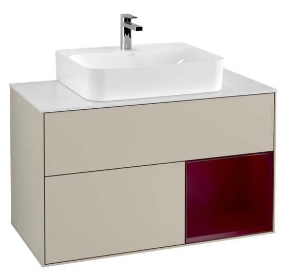 Тумба під раковину Villeroy & Boch Finion 100х50,1 см з підсвічуванням МДФ пісок матовий лак/півон матовий лак/скло біле матове F121HBHH